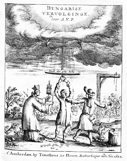 Abraham van Poot holland orvos és literátor magyar gályarabokról szóló könyvének címképe - 1684