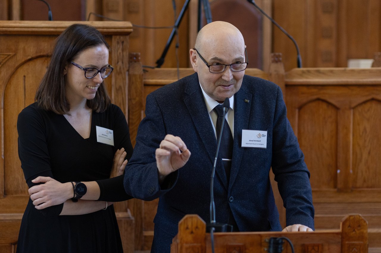 Berecz Julianna és Steinbach József. Református Egyházak Világközösségének Európai Területi Tanácsa ülése Budapesten, 2025. június 12-13. Fotó: Hurta Hajnalka