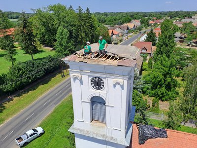 Csokonyavisonta templomtorony javítás - MRSZ Kutató-mentőcsoport 2022. június - Fotó: MRSZ