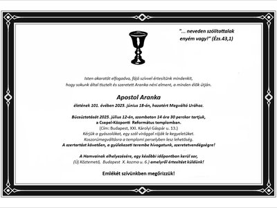 Apostol Aranka gyászjelentés