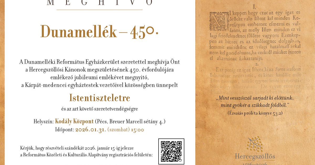 Pécsen nyitják meg a hercegszöllősi zsinat 450. évfordulójának emlékévét