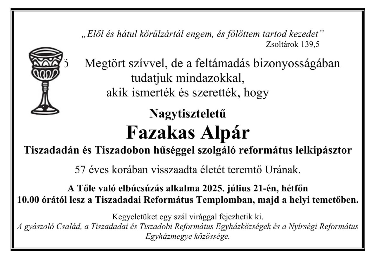 Fazakas Alpár gyászjelentés