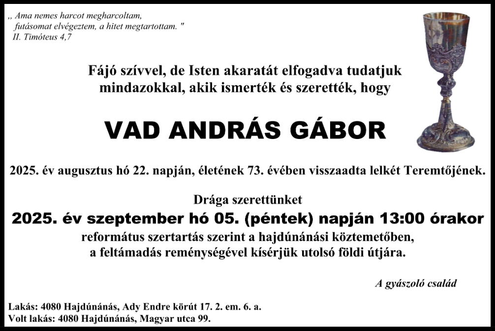 Vad András Gyászjelentés