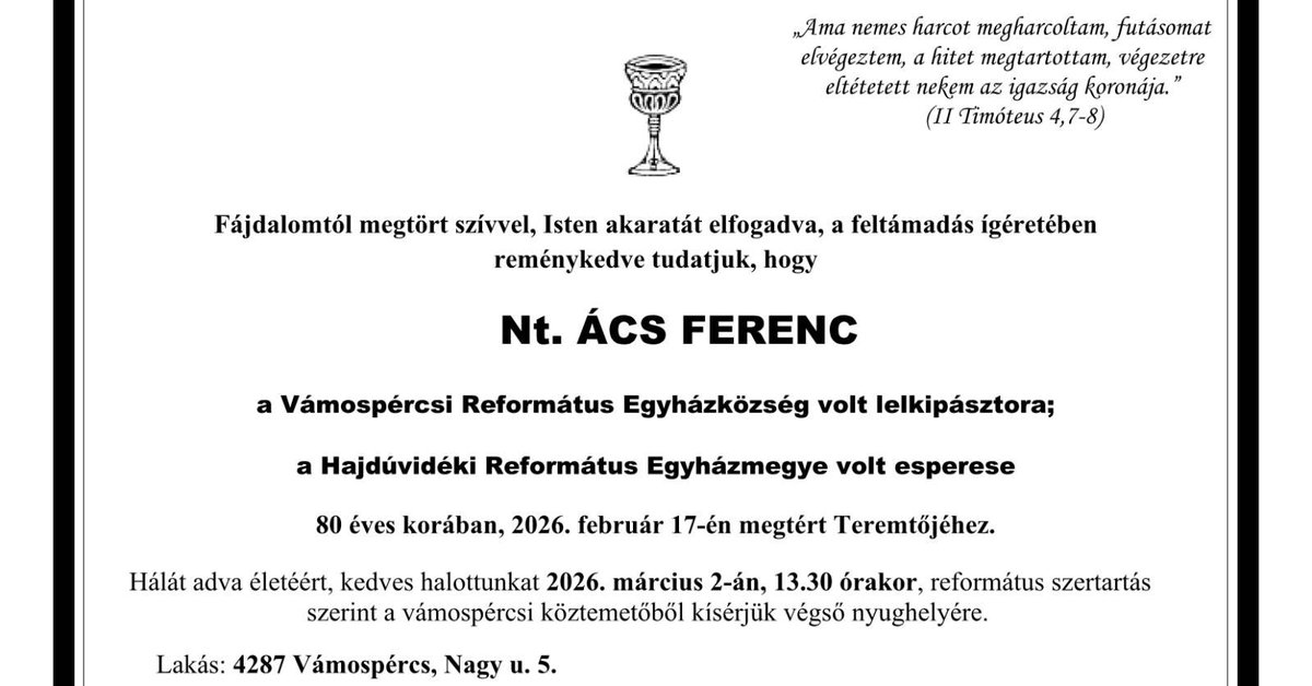 Elhunyt Ács Ferenc volt hajdúvidéki esperes