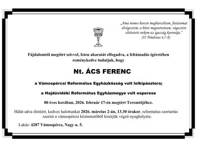 ács ferenc esperes gyászjelentés