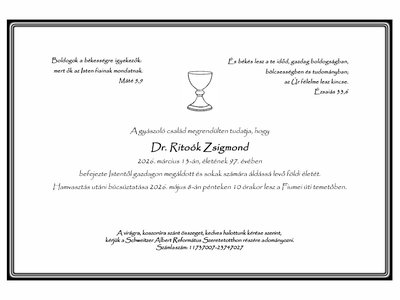 gyászjelentés Ritoók Zsigmond 2026
