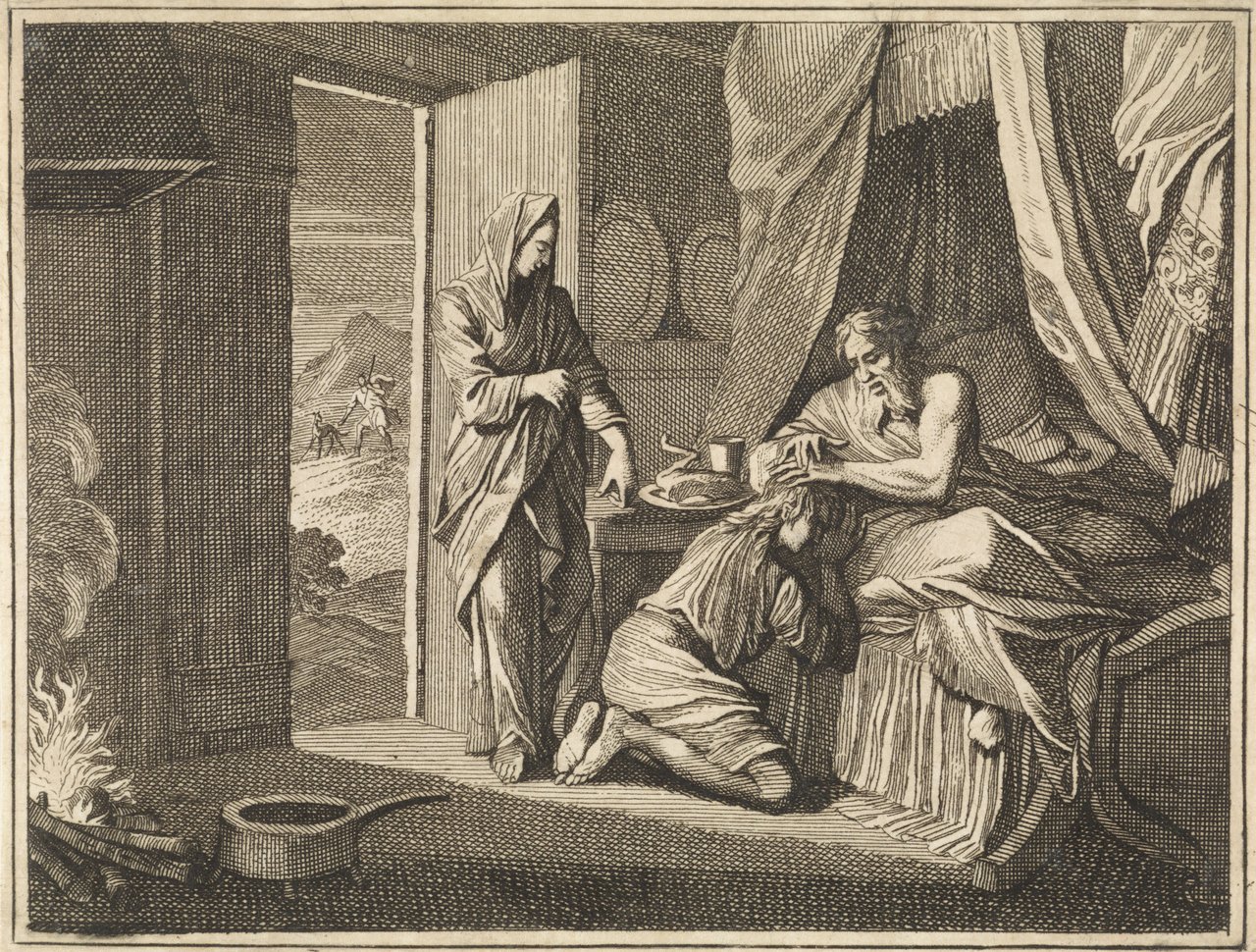 b_Izsák megáldja Jákóbot_metszet_ Jan Luyken, próbanyomat_Caspar Luyken, 1712